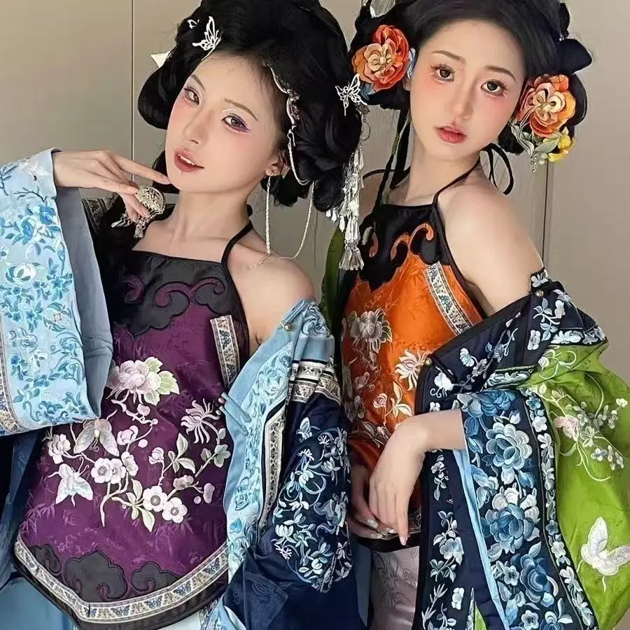

Vintage Palace Style Printing Hanfu Pajamas Women's Ancient Summer Home Wear Hanfu Base Sling Underwear Couples Xmas Gifts