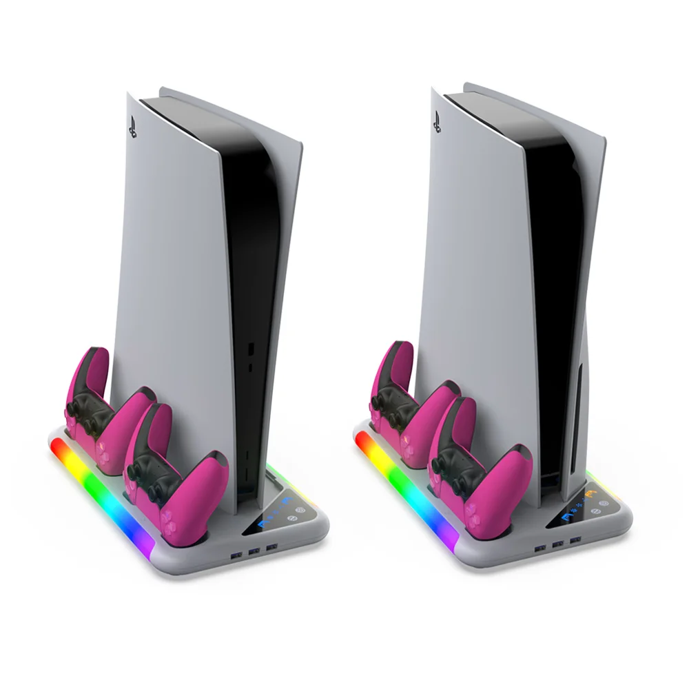 Supporto di ricarica illuminazione RGB ventola di raffreddamento radiatore per PlayStation5 PS5 Slim Dual Controller supporto per caricabatterie accessori di gioco