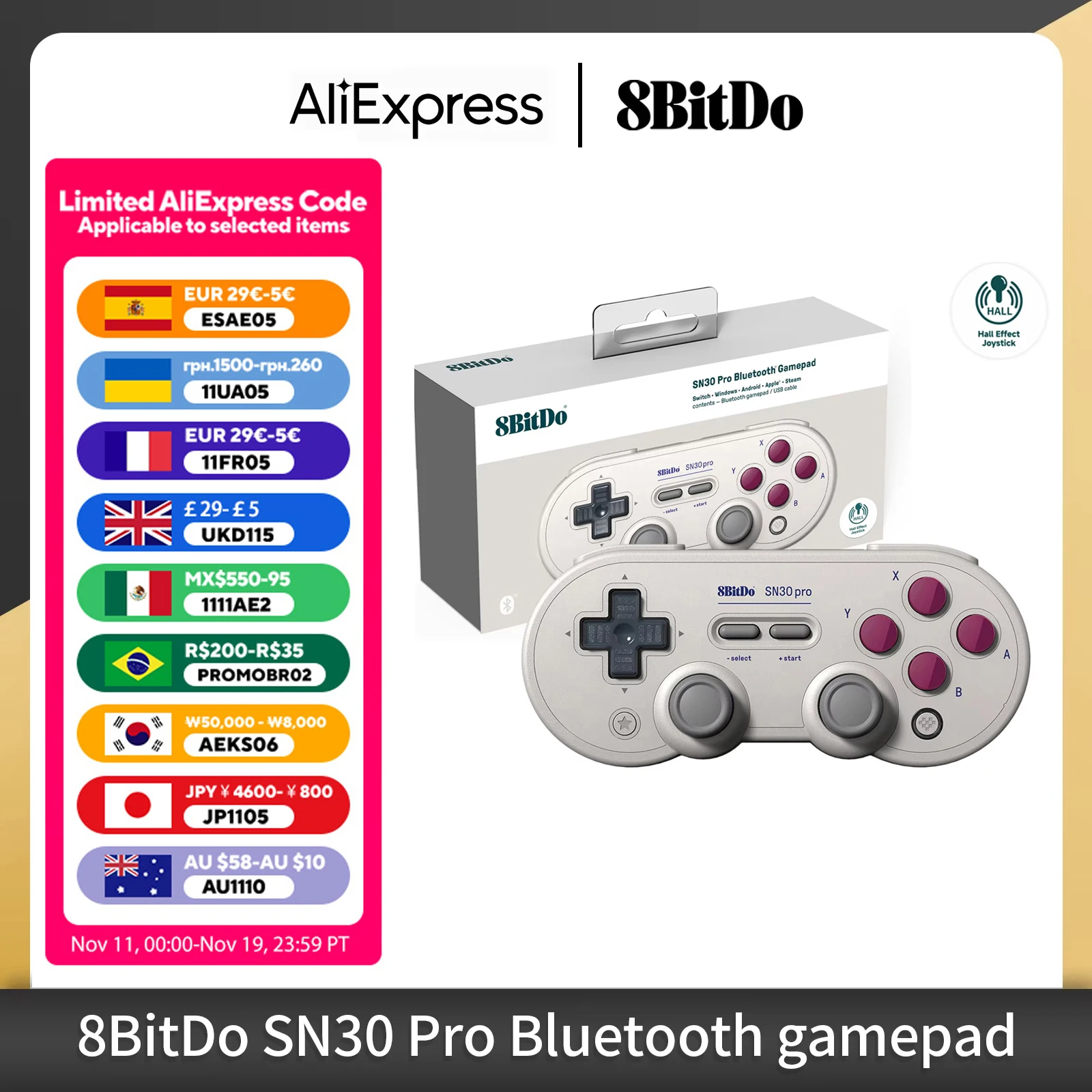 Controlador de juegos inalámbrico Bluetooth 8Bitdo SN30 Pro con efecto Hall para Switch MacOS Android Raspberry Pi Windows Steam