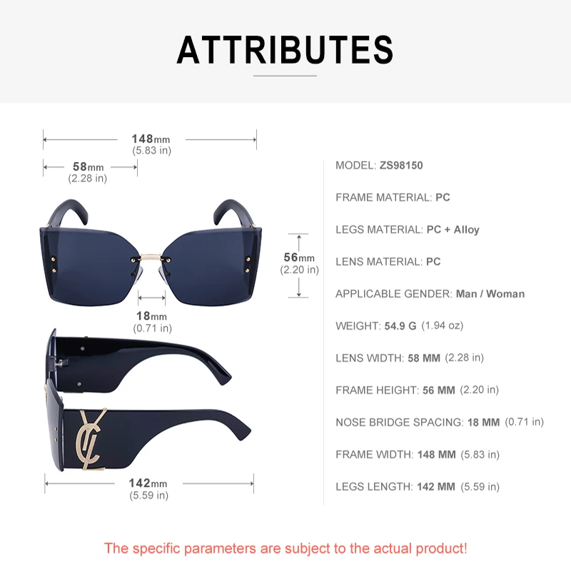 Oversized Rimless Cat Eye Sunglasses Women 2024 Luxury Brand Designer New Fashion Sun Glasses Trends Glass Frameless Sunglass