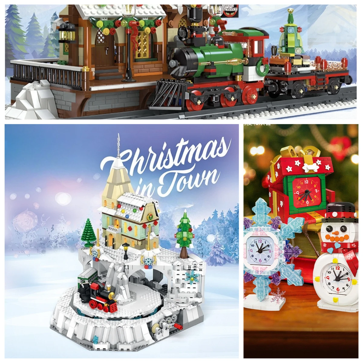 

MOC Christmas Town Tower Train Station Building Blocks Set Santa Claus Snowman Clock Toys Birthday Holiday Special Day Gifts Box