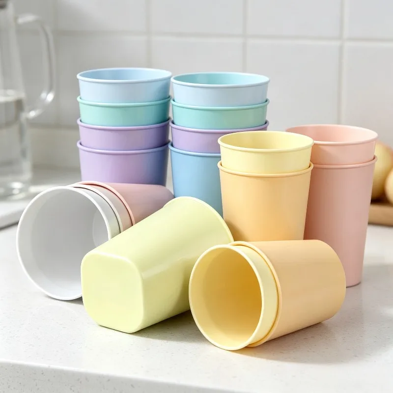 Paquete de 10 Vasos Apilables, Vasos de Plástico Reutilizables de Color Pastel para Fiestas y Uso Diario