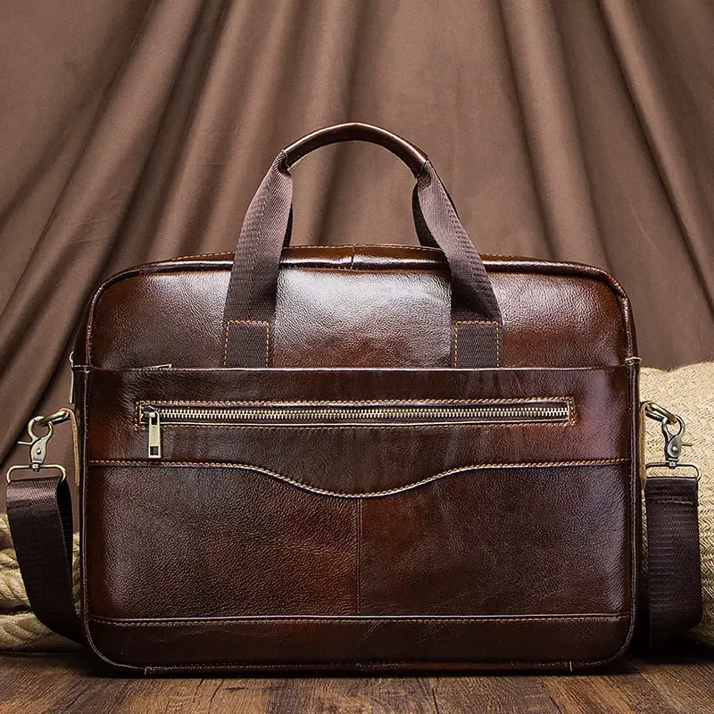 Genuine Leather Men's Briefcase for Work High Quality Laptop Bags Casual Male Shoulder  Messenger Top Layer Leather Travel Bags