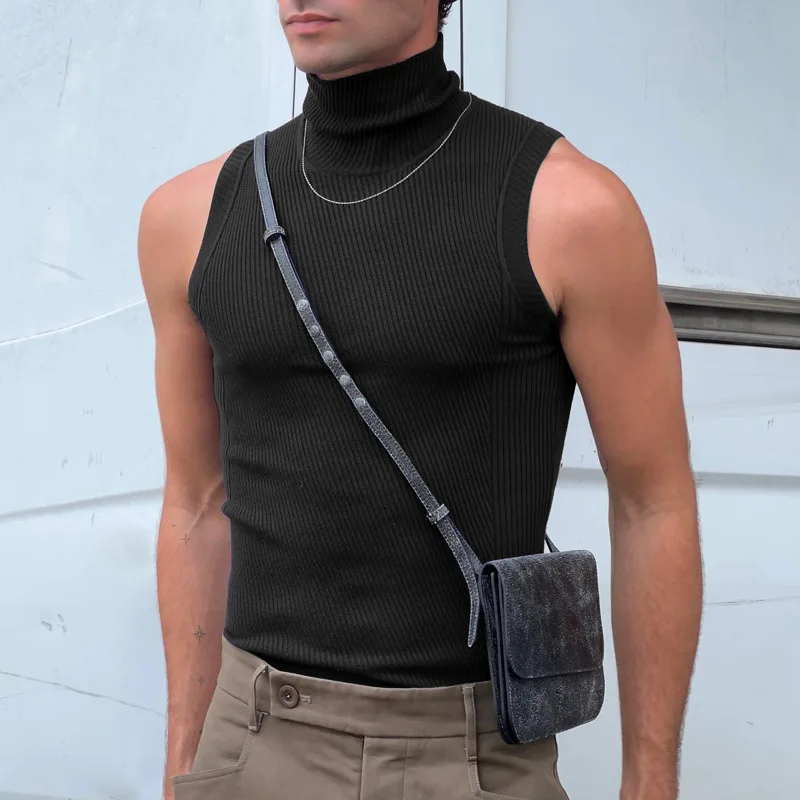 Men's Fashionable  Color Sleeveless Slim Fit Base Shirt Sexy Tank Top Breathable Lightweight Summer Outerwear