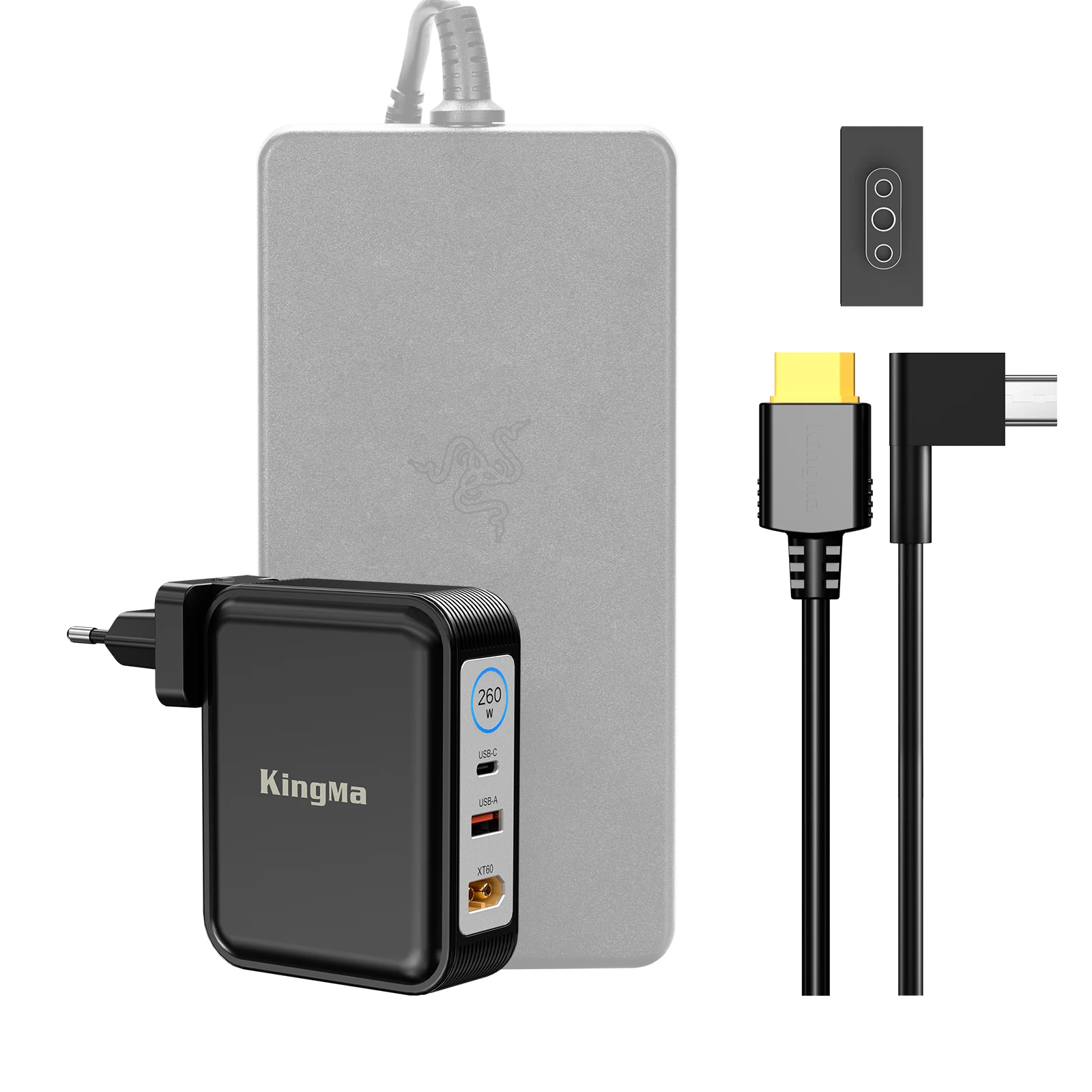 

260W GaN Charger for Razer Blade 14, Portable Gaming Laptop Adapter (20V/13A), PD 3.0 Foldable Fast Charger Power Supply