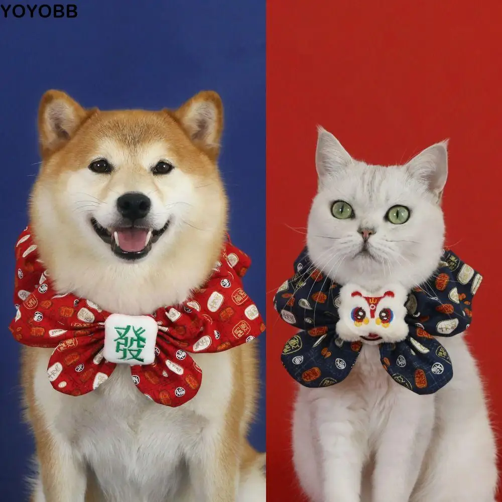 

Chinese Style Pet New Year Scarf Collar Handmade Warm Dog Lion Dance Scarf Blessing Adjustable Cat Clothes Festive Occasions