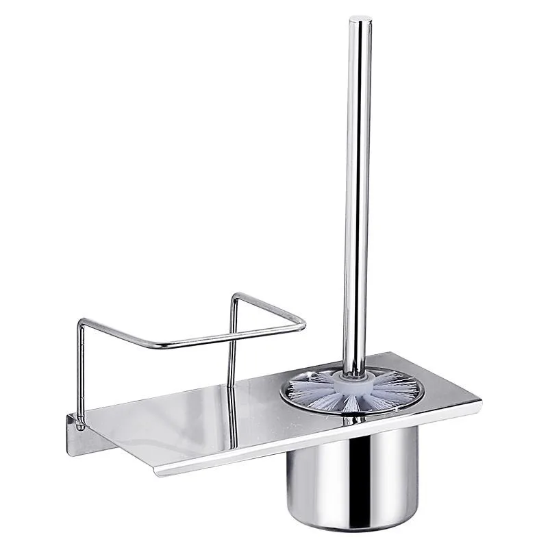 304 Stainless Steel Toilet Brush Set, Creative No Drill Adhesive Wall Mounted Bathroom Cleaning Tool
