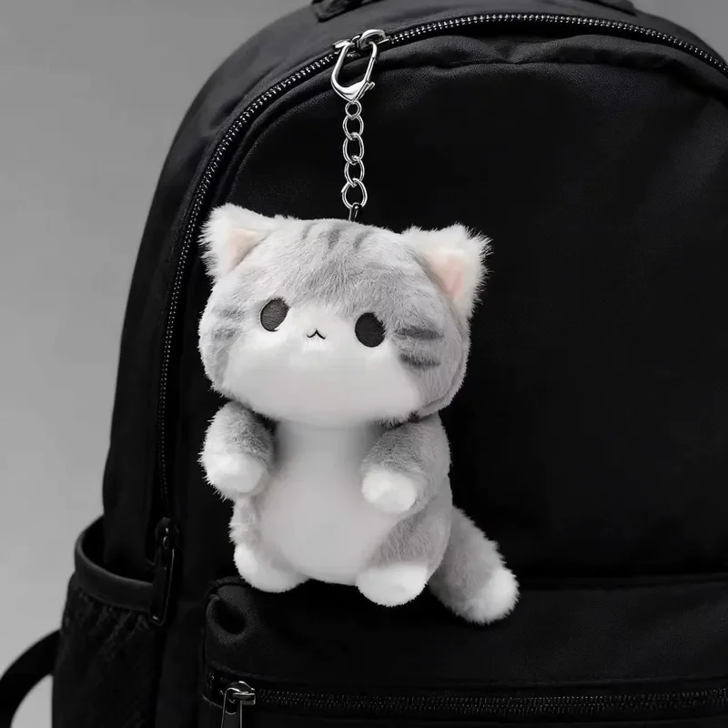 Soft Fluffy Grey Unique Plush Cat Keychain Cute Stuffed Animal Pendant For Backpack Bag Car Key Hanging Decoration