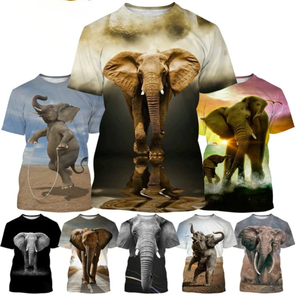 Summer Best-Selling Fashionable Fun Cute Animal Elephant 3D Printed T-Shirt with Round Neck Casual Comfortable Short Sleeves