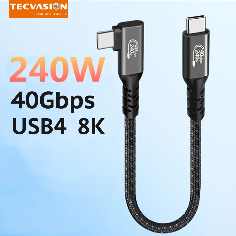 USB4 Thunderbolt 3 4 USB C to Type C Cable 40Gbps 8K@60Hz PD 100W Fast Charging Type-C Cable for Macbook Pro Data Cord Elbow