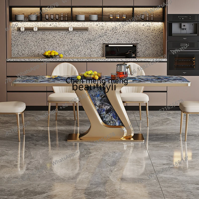 z183 Light luxury rock slab dining table rock slab dining table household simple rectangular dining table and chair combination