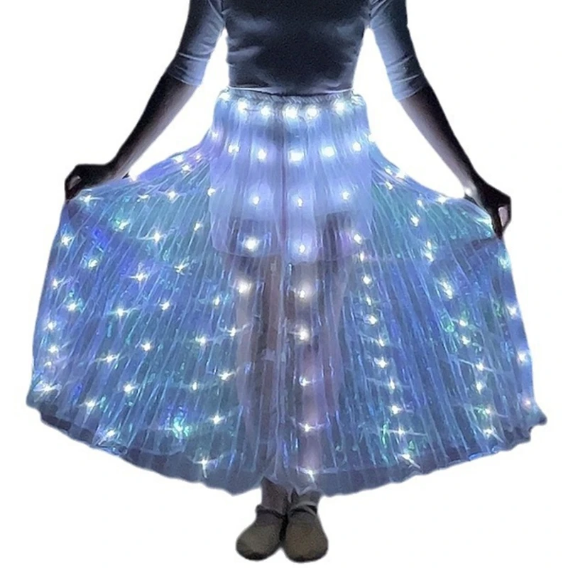 Women Belly Dance Costumes LED Belly Dance Skirt Luminous Angel Dance Skirts Long Skirt Female Indian Dance Skirt