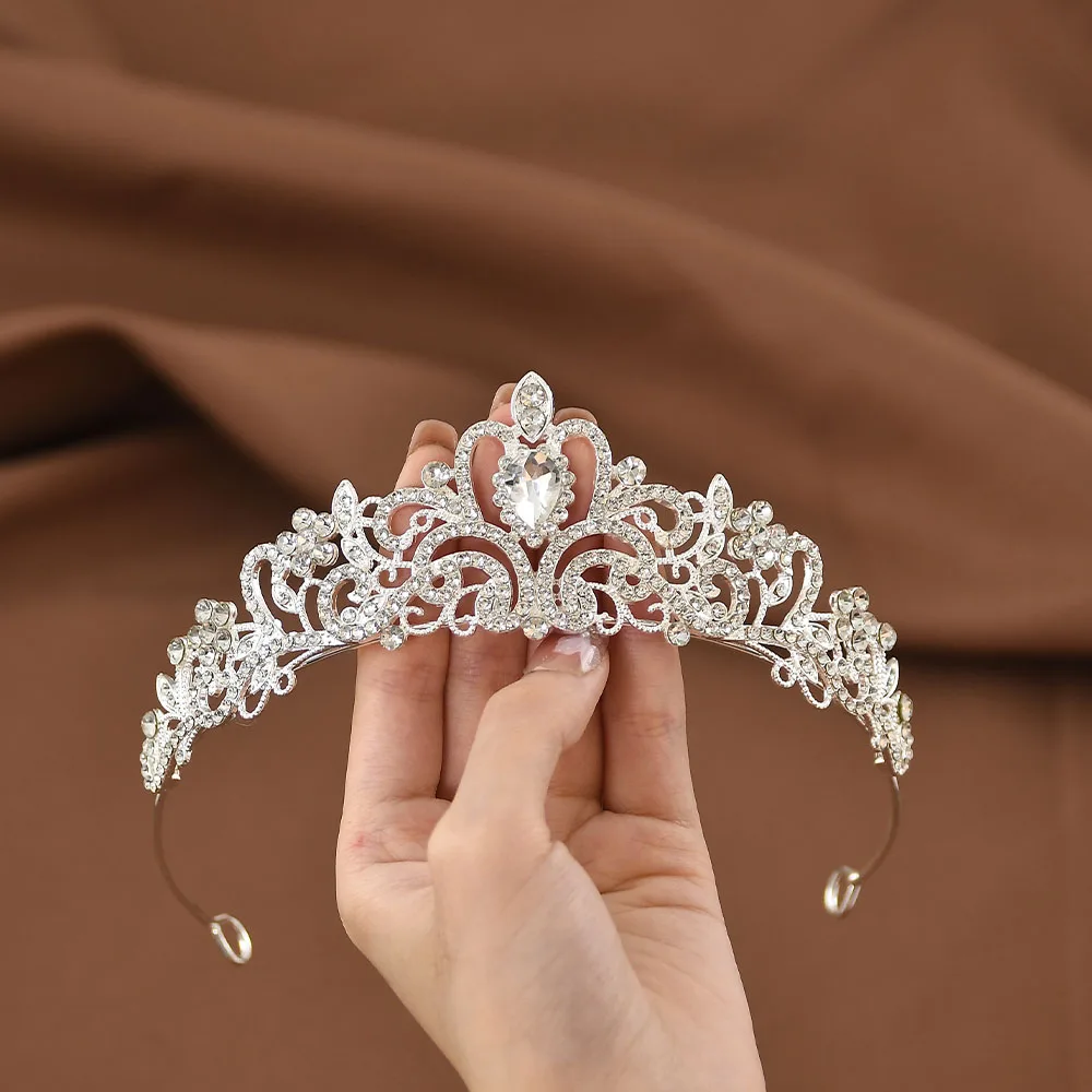 Colore argento corona da sposa e accessori per capelli diadema di cristallo di strass per accessori per abiti da sposa da ragazza regalo di