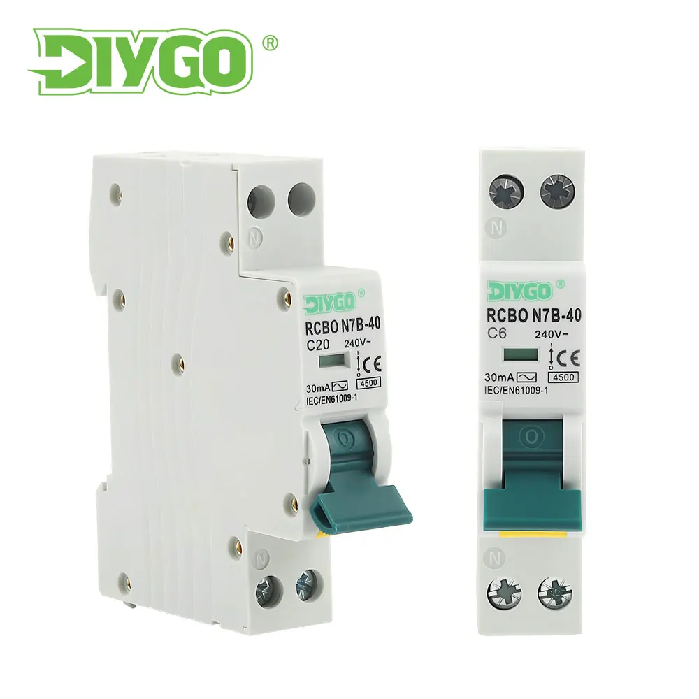 

1P+N Electronic Type RCBO Residual Current Circuit Breaker Short Circuit Overload Leakage Protection 6A/10A/16A/20A/25A/32A/40A