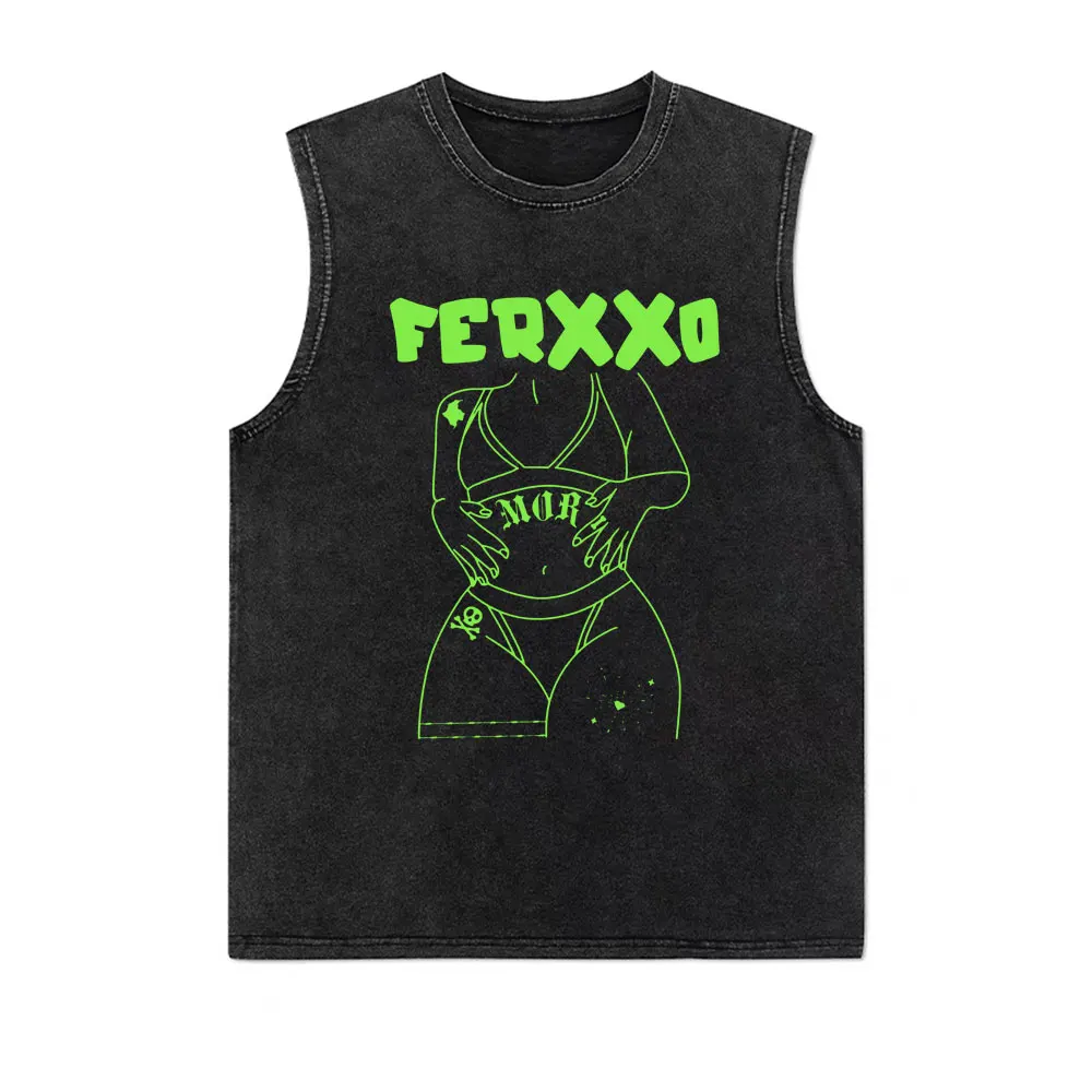 Homens e mulheres lavados regatas vintage, camiseta de grandes dimensões masculina, camiseta de manga curta masculina, Feid Ferxxo, Ferxxocalipsis Tour, Hip Hop, 2024