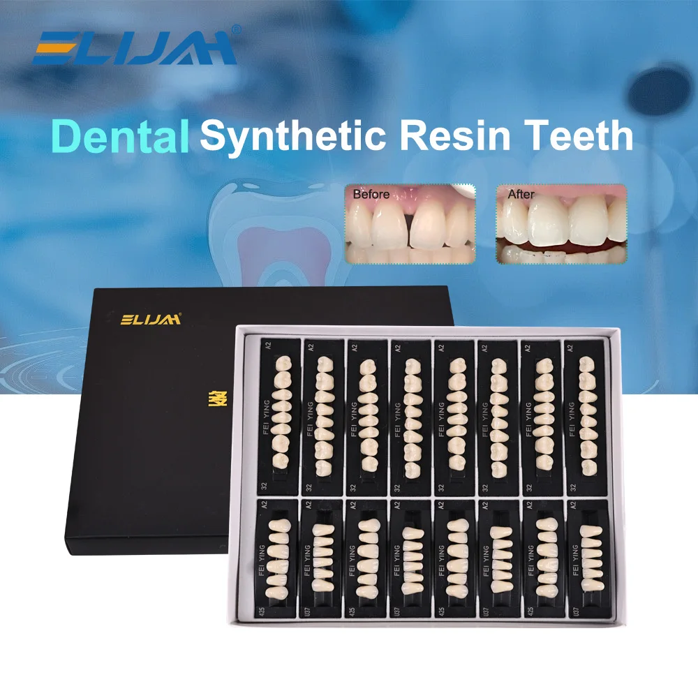 ELIJAH Dental Synthetic Resin Teeth Dental Denture Teeth Upper Anterior Lower Posterior Teeth Acrylic A2 A3 2 Layers