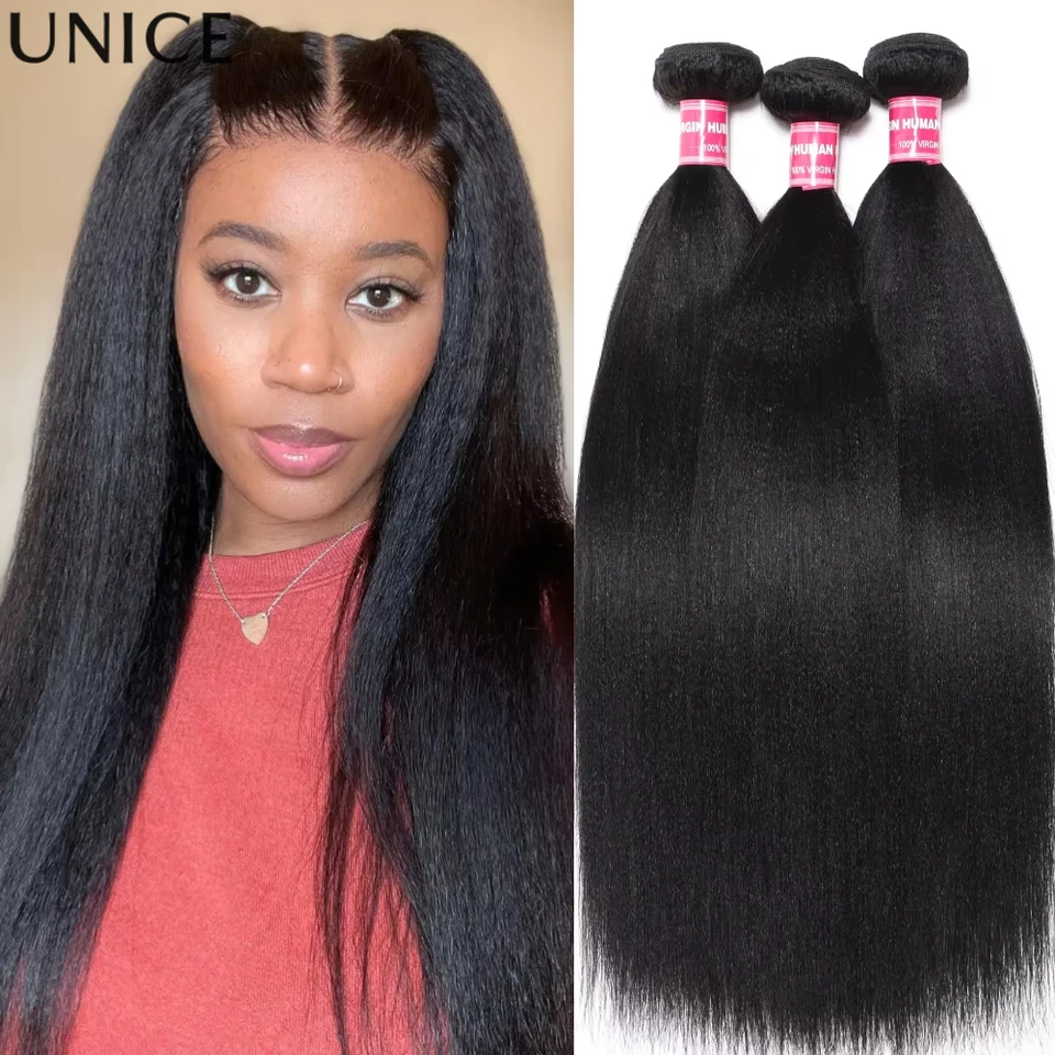 Cabello humano UNice Yaki lacio, paquetes de 100g, para coser, 8-26 pulgadas, color natural 1/3/4 paquetes