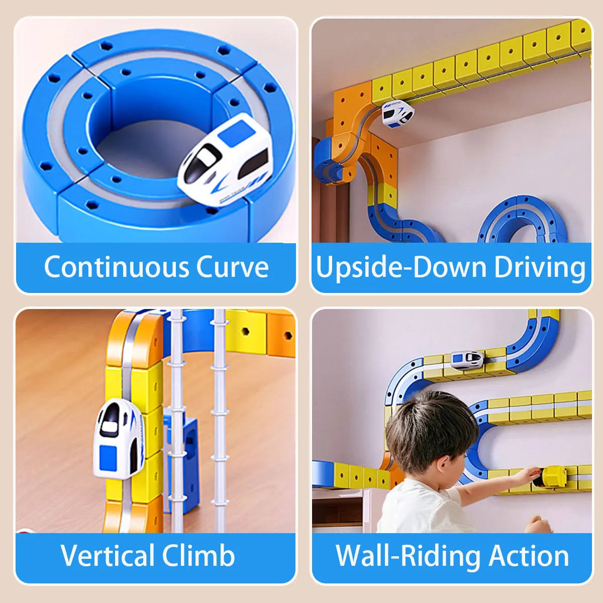 Set di binari magnetici elettrici fai-da-te con veicoli ferroviari ad alta velocità Gioco di costruzione STEM Puzzle Cube Toy per regalo per bambini (1-100 + pezzi)