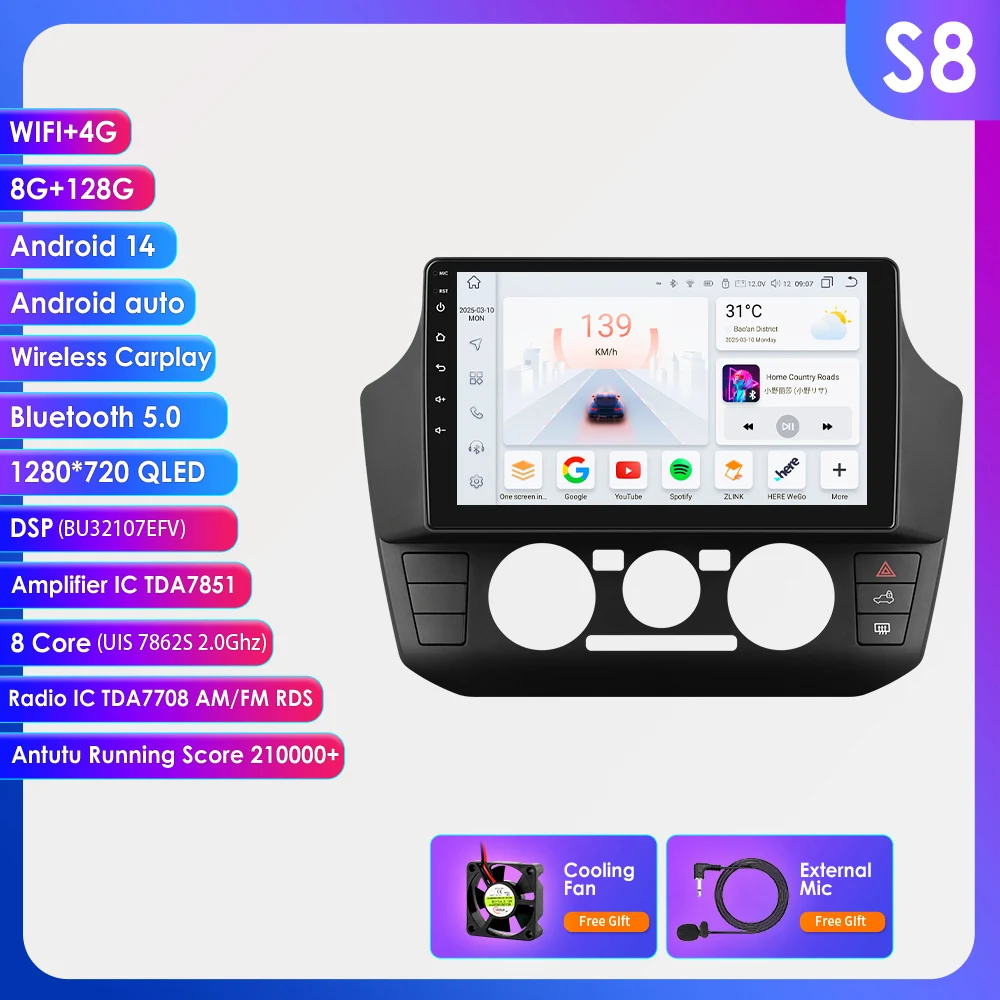 Hizpo 9'' multimediaspeler GPS-navigatie voor Volkswagen UP! 2017-2023 (Handmatige airconditioning) Radio Stereo Wifi 4G CarPlay FM SWC AI