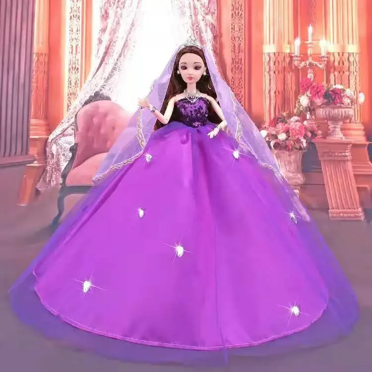 1/6 BJD Doll Clothes Purple Sequin Floral Wedding Party Gown Princess Dresses for Barbie Clothes Outfits 11.5