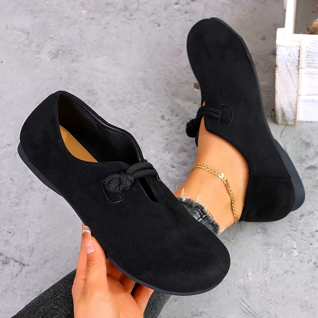 Damen-Loafer mit runder Zehenpartie, geknotetem Seilriemen, Slip-On-Schuhe, weiches Wildleder, bequem, rutschfest, lässige Damen-Flachschuhe für den täglichen Gebrauch. – Detail 8