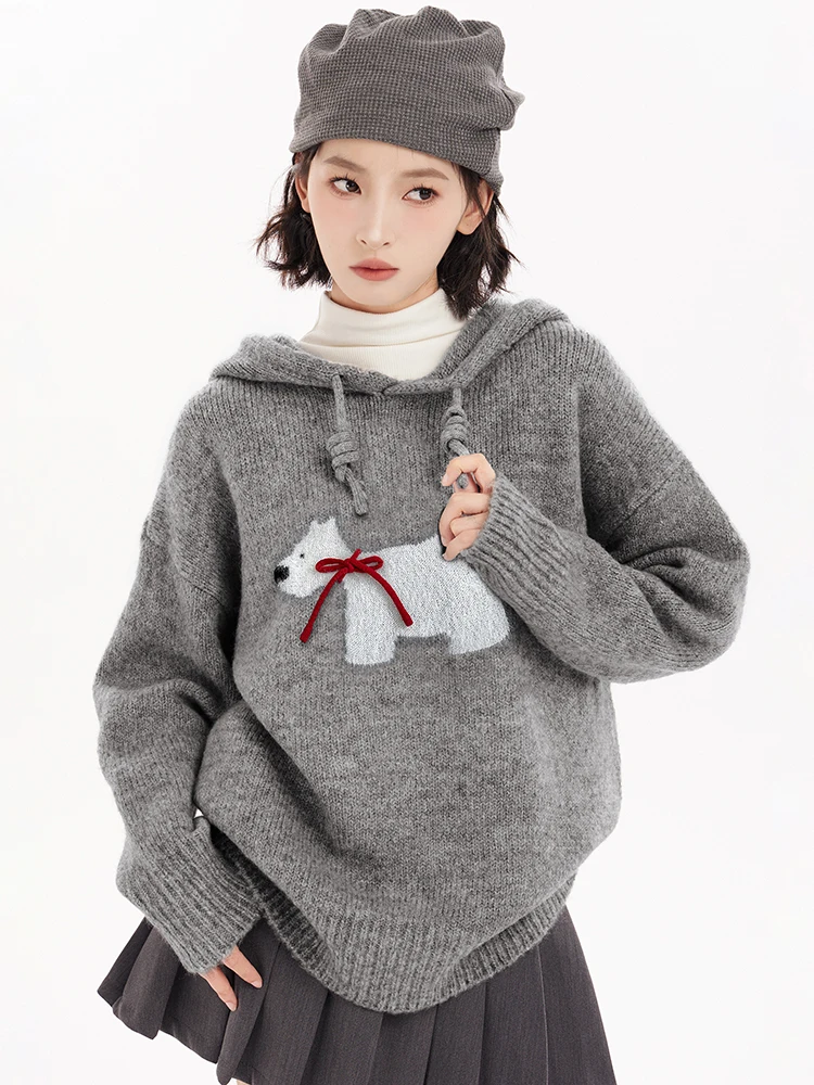 Fashion Loose Hooded Sweaters Women\'s Autumn Winter Thick Drawstring Solid Color Long Sleeve Knitted Tops Casual Versatile