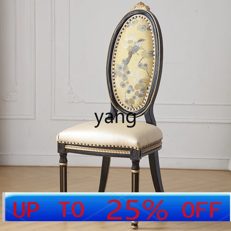 

LTT New Chinese Solid Wood Gold Painted Luxury Villa with Turntable Marble Round Dining Table and Chairs