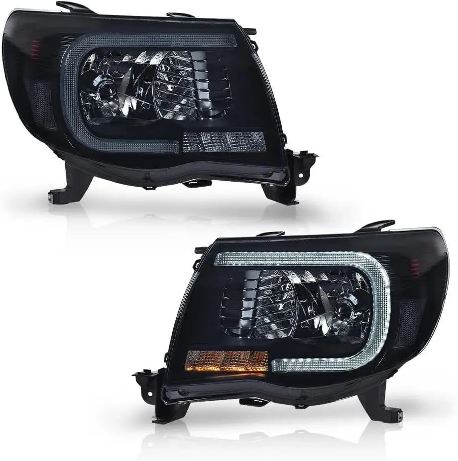 

Светодиодные фары для проектора Halo Tube без лампочек, совместимые с Toyota Tacoma 2005-2011 гг., дымовые линзы, черный корпус, прозрачный отражатель