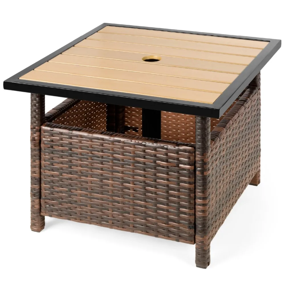 

Wicker Rattan Patio Side Table Outdoor Furniture for Garden, Pool, Deck w/ Umbrella Hole