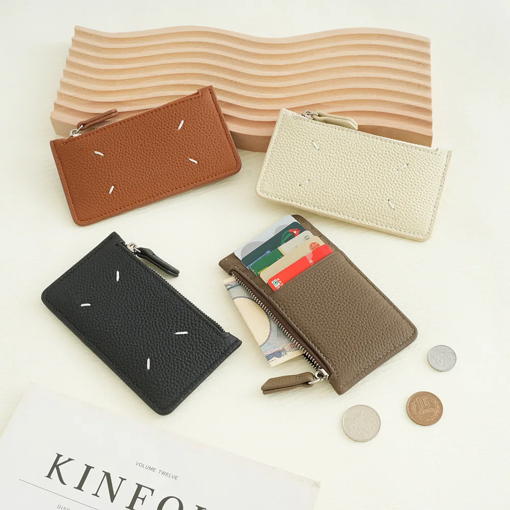 Alirattan New Pickup Bag Genuine Leather Ultra-Thin Compact Multiple Card Slots Small Denomination Cowhide Zipper Coin Purse