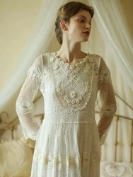 86cm Bust Spring Summer Women Victorian Vintage Exquisite Lace Soft Comfortable Cotton Dresses