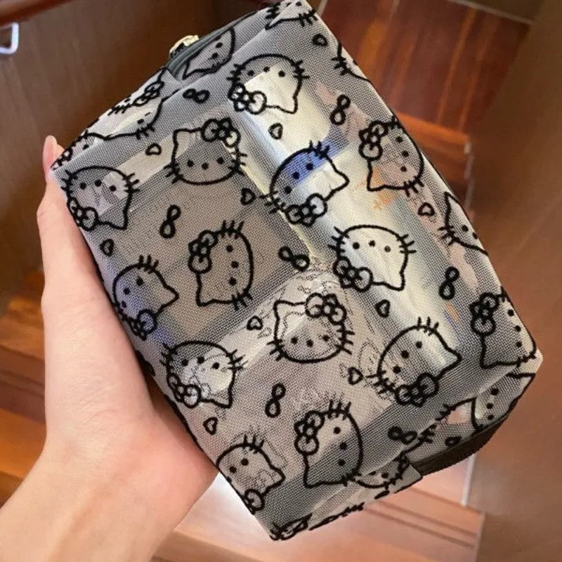 

Hello Kitty Mesh Makeup Bag Cute Cartoon Large Capacity Storage Phone Toy Bag Student Stationery Women Accessories Holiday Gift