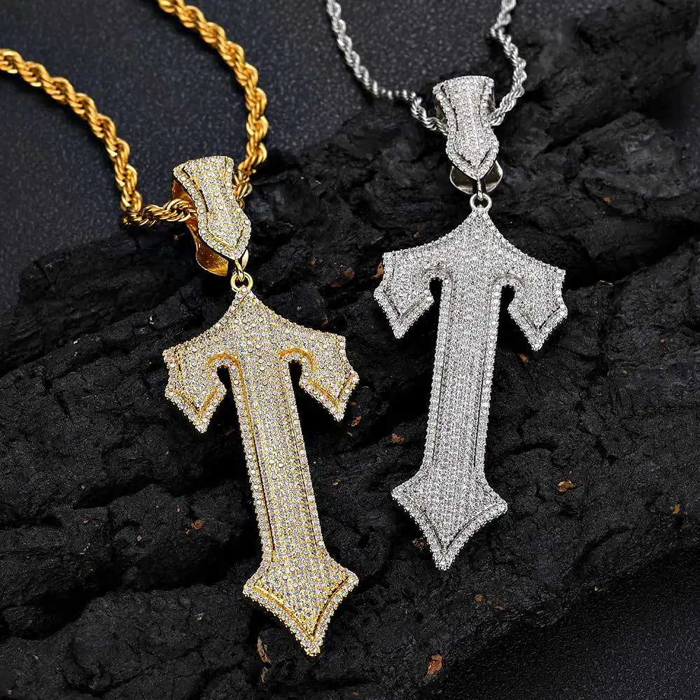 

Hiphop Sword Cross Pendant Necklace for Men Micro Set Zircon Personality Pendant Necklace with Stainless Steel Twist Chain 24 in