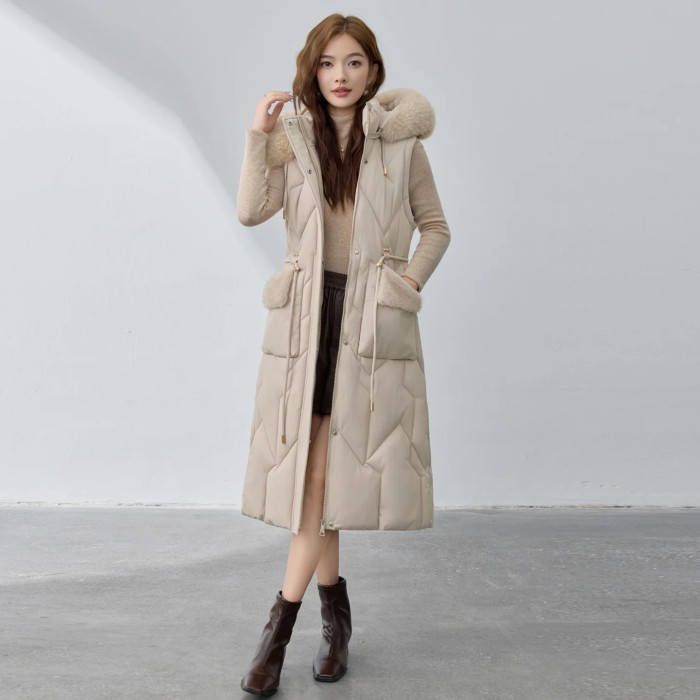 

Winter Fashion Long Plus Size Coat Fur Collar Detachable Sleeves Cotton Warm Parka Outwear Women's Hooded Cotton Down Jacket