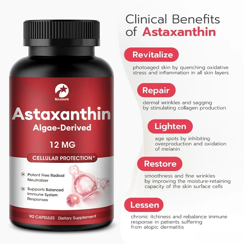 Astaxanthin 12mg Astaxanthin Capsules(EPA, DHA) Joint And Skin Health Support Immunity Antioxidant Dietary Supplement