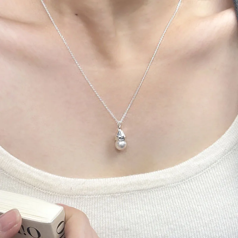 

Small Light Bulb Imitation Shijia Pearl Necklace For Women Irregular Commuting Clavicle Chain S925 Sterling Silver