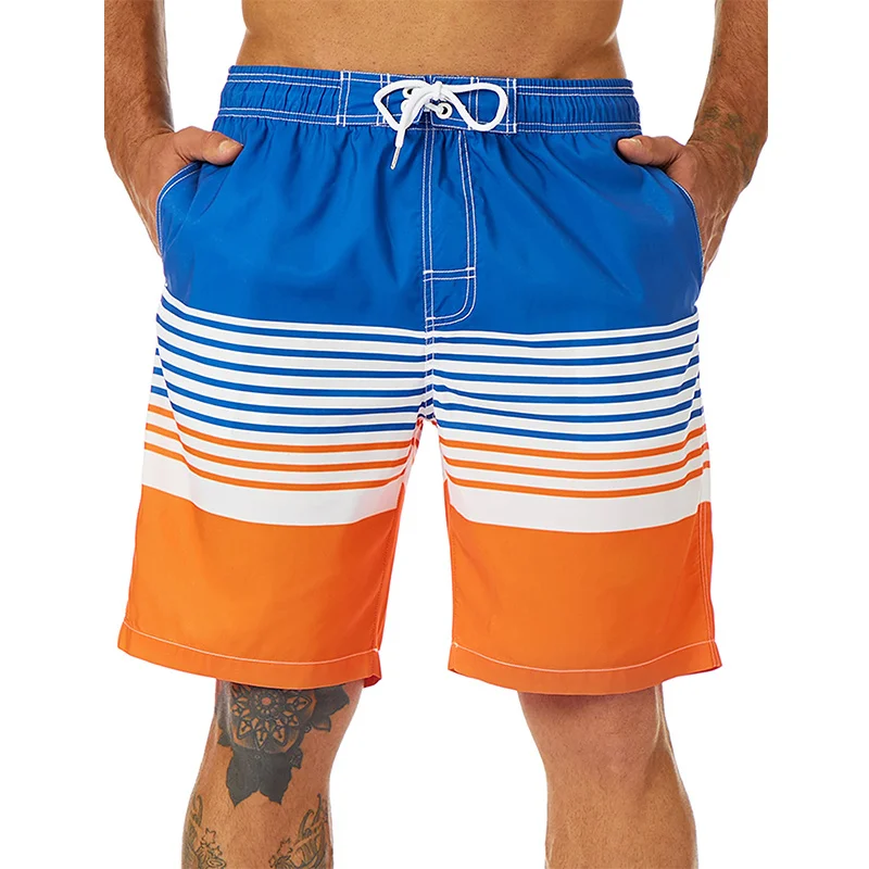 Colorful Stripe Pattern Beach Shorts For Men USA Flag 3D Print Swim Trunks Summer Surf Board Shorts Loose Short Pants Streetwear