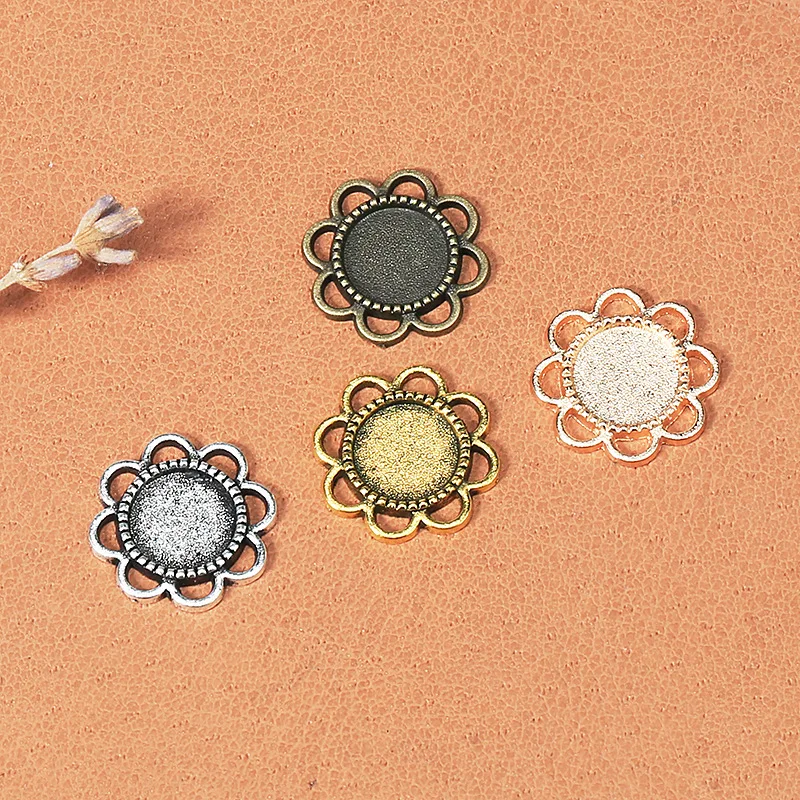 

100pcs 14mm Ancient Color Necklace Pendant Setting 8mm Glass Cabochon Cameo Base Tray Bezel Blank Jewelry Making Findings