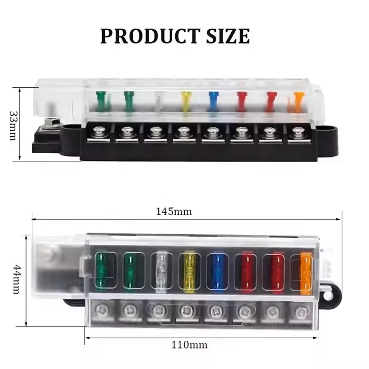 Blade Panel Mount ATO / ATC Car Boat Fuse Block Cover Fuses Holder Circuit Breaker for RV Marine 12V 8 Way