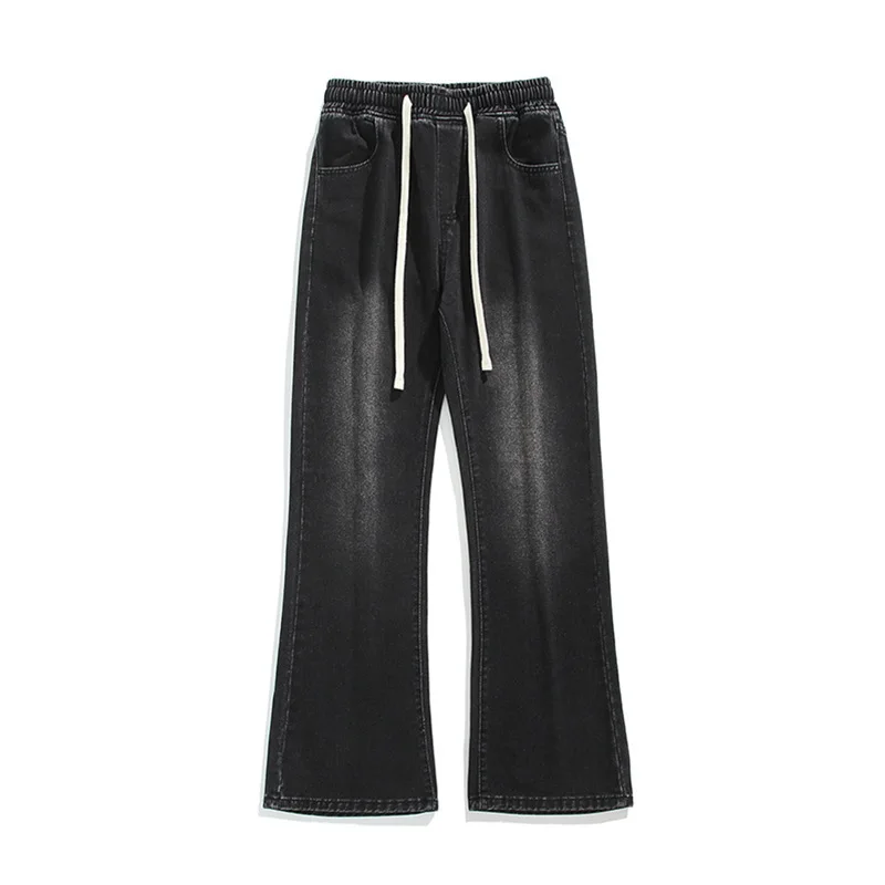 Harajuku الرجال شارع العليا الأسود تمتد سليم صالح متوهج الدينيم السراويل خمر الهيب هوب رجل الرباط مطاطا كاوبوي الجينز