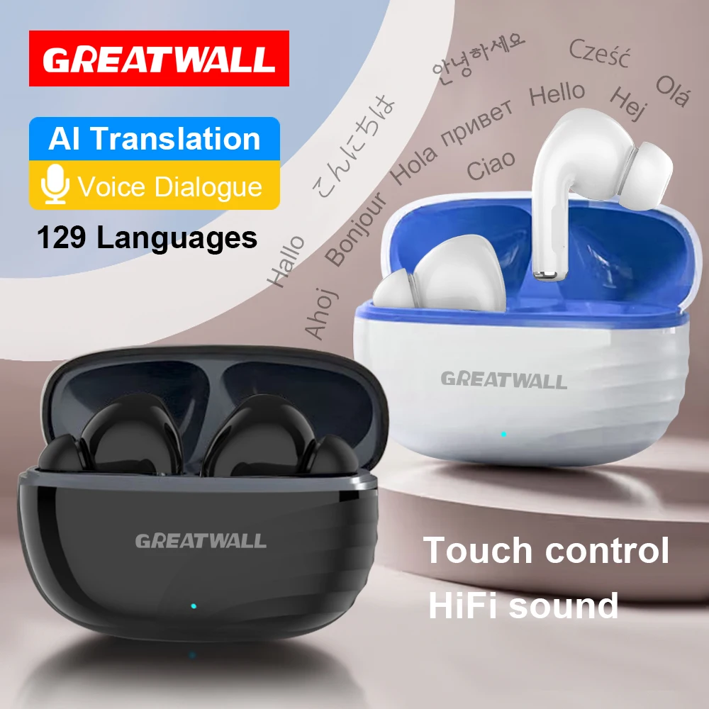 GREATWALL جديد AI في الوقت الحقيقي ترجمة سماعة لاسلكية تعمل بالبلوتوث سماعات داخل الأذن ستيريو سماعات رأس رياضية سماعة HiFi سماعات أذن للموسيقى