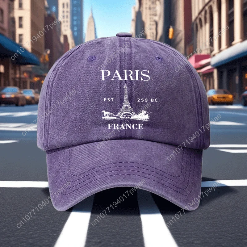 Berretto da baseball lavato con stampa vintage della Torre Eiffel di Parigi da 1 pezzo, cappello da sole morbido con tesa curva casual, berretto sportivo di dimensioni regolabili, Fashi