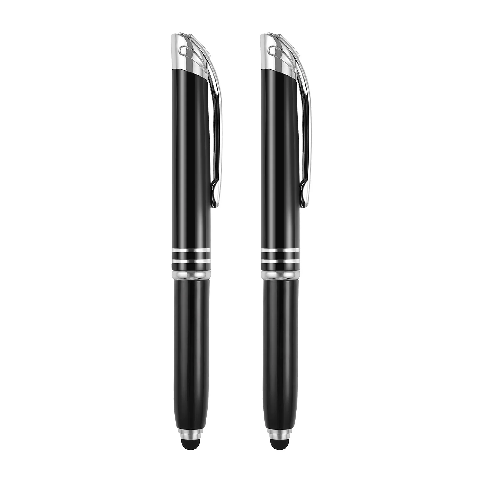 Toyvian 2pcs Creative LED Ballpoint Pen Prcatical Metal Writing Pen Glowing Stationery Supplies for Office School (Black)