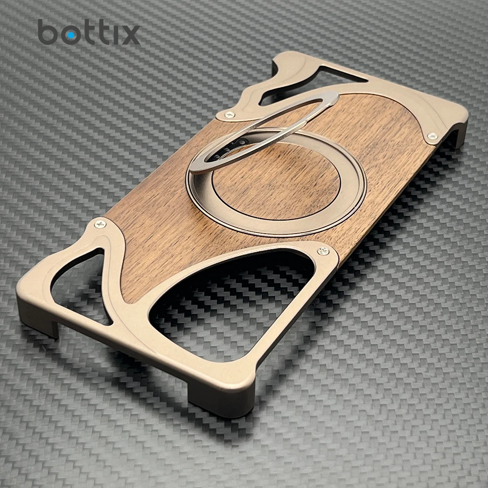 

bottix Walnut Wood Cover For Samsung Galaxy S25 Ultra Metal Case Luxury Elegant Frameless S25 U Shell Skin Built-in 360 Bracket