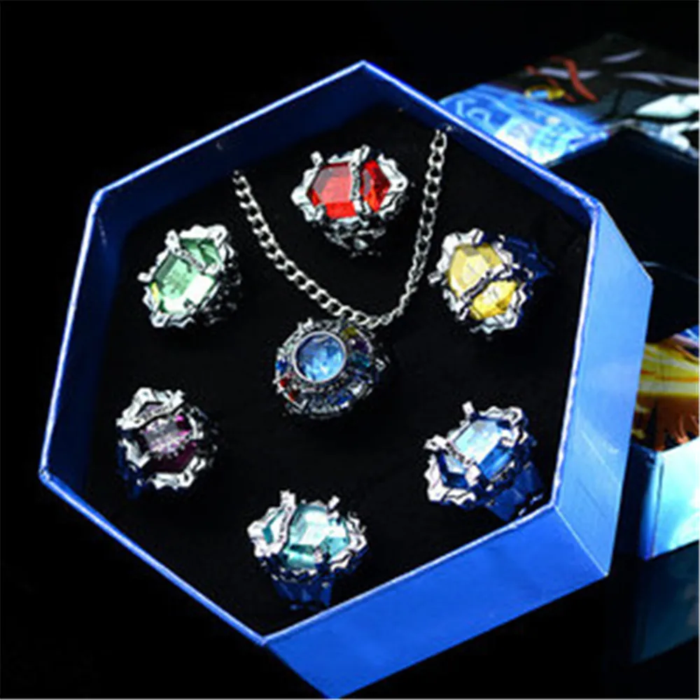

7pcs/set Fashion jewelry ring Katekyo Sawada Tsunayoshi Rings Set PVC Action Figure Cosplay Toys for Men women kids Gifts