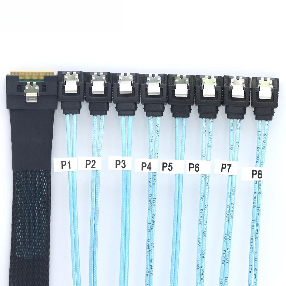 Slimline SAS SFF-8654 8I شامل مضاد للانحراف المكونات الإضافية إلى 8X SATA مستقيم الرأس القرص الصلب تحويل كابل طول 0.5 متر 0.8 متر 1 متر