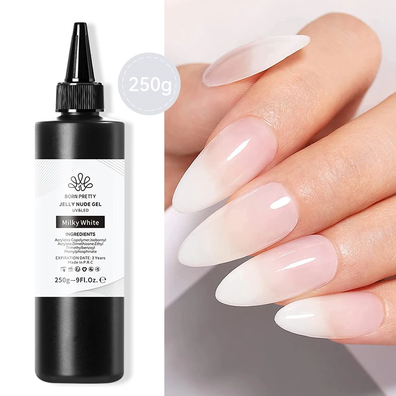 BORN PRETT 250g Jelly Gel Nail Polish Transparent Milky White Pink Nude ManicureTop Coat Semi-Permanent Polish Soak Off UV LED