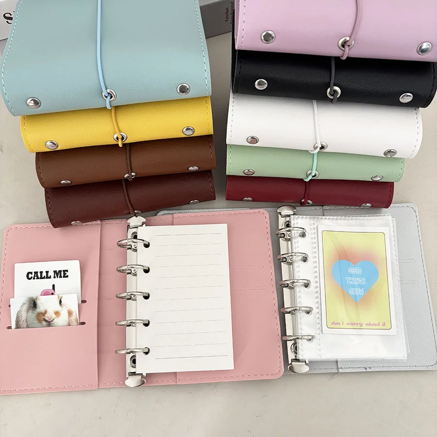 

11 Colors PU Leather M5 Cover, With Bandage Macaron Soft Binder Case, DIY Kpop Photocards Collect Book, Refill Bags And Sleeves