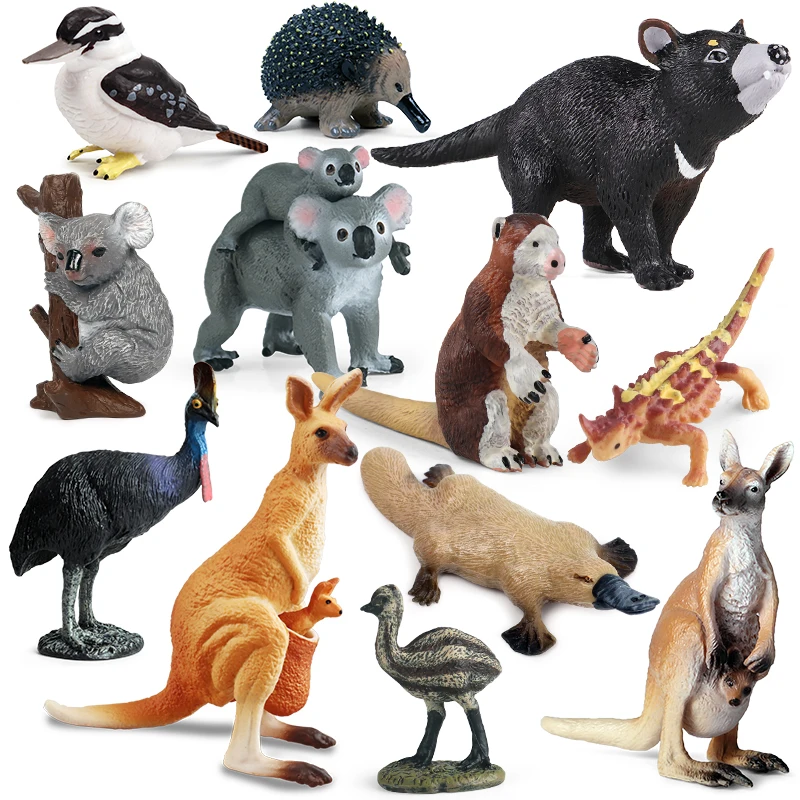 Oenux Classic Australian Wild Animals Kangaroos Koala Platypus Tasmanian devil Echidna  Cassowary Model Figurine Toy Kid Gift