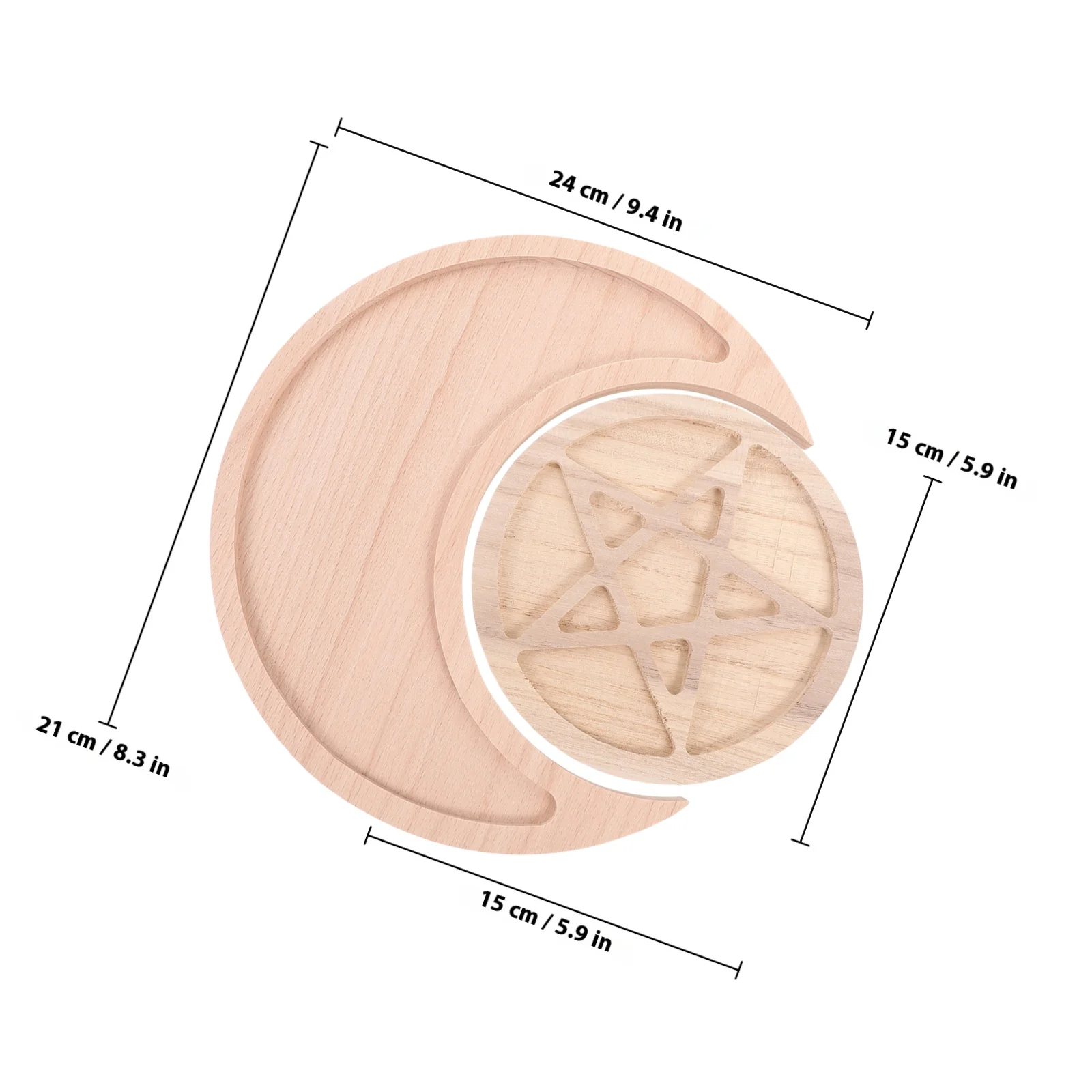 2Pcs Moon Star Shape Wood Jewelry Trays Exquisite Storage Plates Multifunctional Crystal Stone Holder Organizer for Desktop